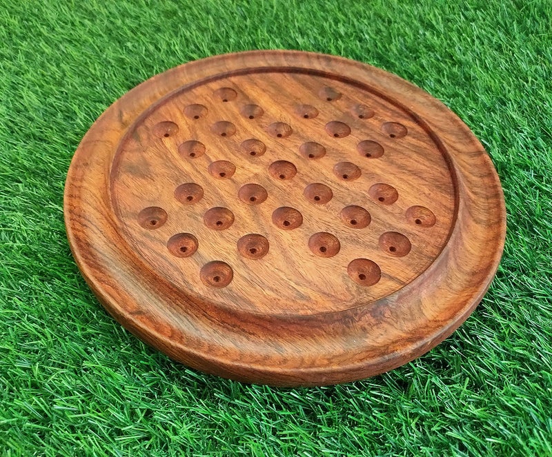 Classical Youth ABW Hand-Crafted Wooden Board Solitaire Marbel Game for Kids/Adults (Sheesham Wood, Brown, Diameter: 9 Inches) - Image 4