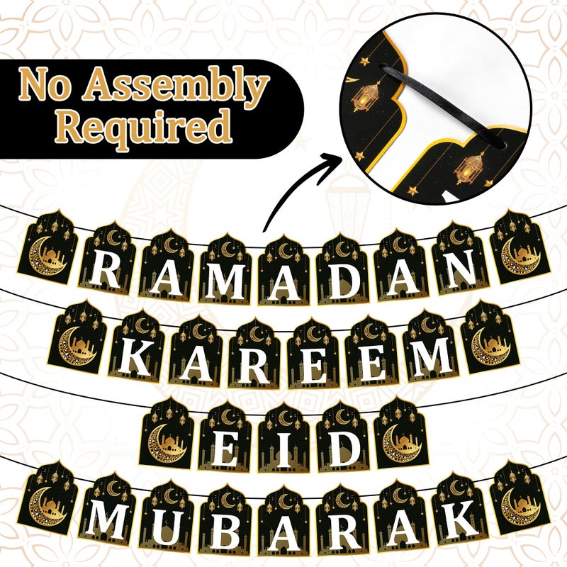 WATINC 4pcs Ramadan Kareem Banner Eid Mubarak Decoration  Ramadan Hanging Banners Decor  No DIY Needed Eid Mubarak Al-Fitr Iftar Party Favor Hang Bunting Supplies for Home Tree Fireplace Wall 10 Feet - Image 3