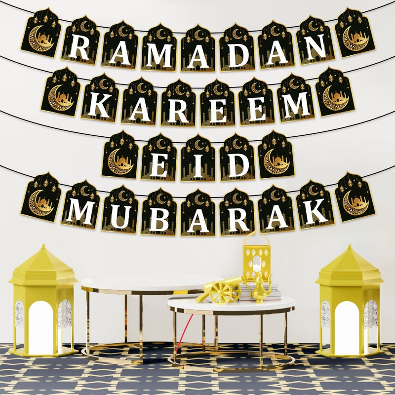 WATINC 4pcs Ramadan Kareem Banner Eid Mubarak Decoration  Ramadan Hanging Banners Decor  No DIY Needed Eid Mubarak Al-Fitr Iftar Party Favor Hang Bunting Supplies for Home Tree Fireplace Wall 10 Feet - Image 4