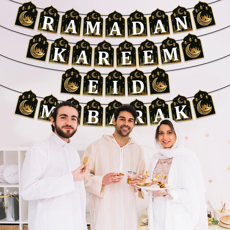 WATINC 4pcs Ramadan Kareem Banner Eid Mubarak Decoration  Ramadan Hanging Banners Decor  No DIY Needed Eid Mubarak Al-Fitr Iftar Party Favor Hang Bunting Supplies for Home Tree Fireplace Wall 10 Feet - Image 5
