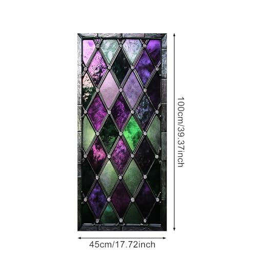 IVN Privacy Window Film Stained Glass Window Cling Purple and Green Diamond Design Decorative Static Cling Window Sticker for Bathroom Kitchen Entry Door 17.7 x 39.3 Inch - Image 3