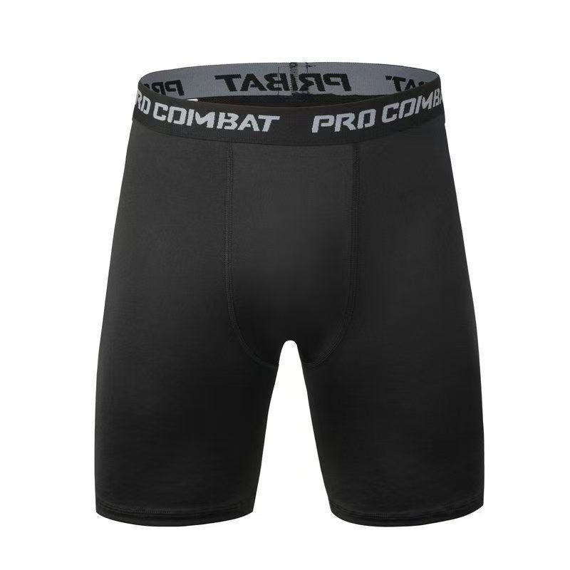 Quick-drying tights mens autumn and winter fleece-lined long-sleeved basketball high-elastic running winter fitness base sports suit J01 black body and black line [quick-drying five points]