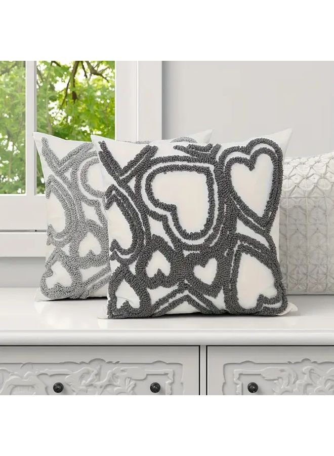 Gray Heart Embroidery Pillow Cover Tufted Boho Cushion Case For Sofa Bedroom Decor - Image 2
