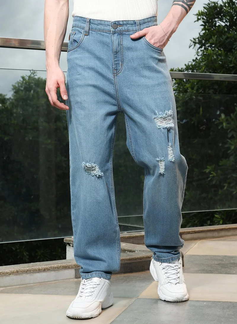 Campus Sutra CAMPUS SUTRA Distressed Light Blue Denim Jeans