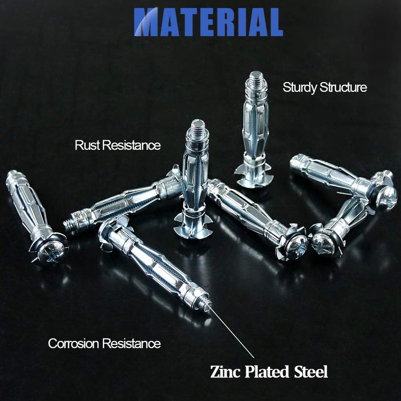 Glarks 30Pcs 6x52MM Heavy Duty Zinc Plated Steel Molly Bolt Hollow Drive Wall Anchor Screws Set for Drywall, Plaster and Tile (M6x52) - Image 3