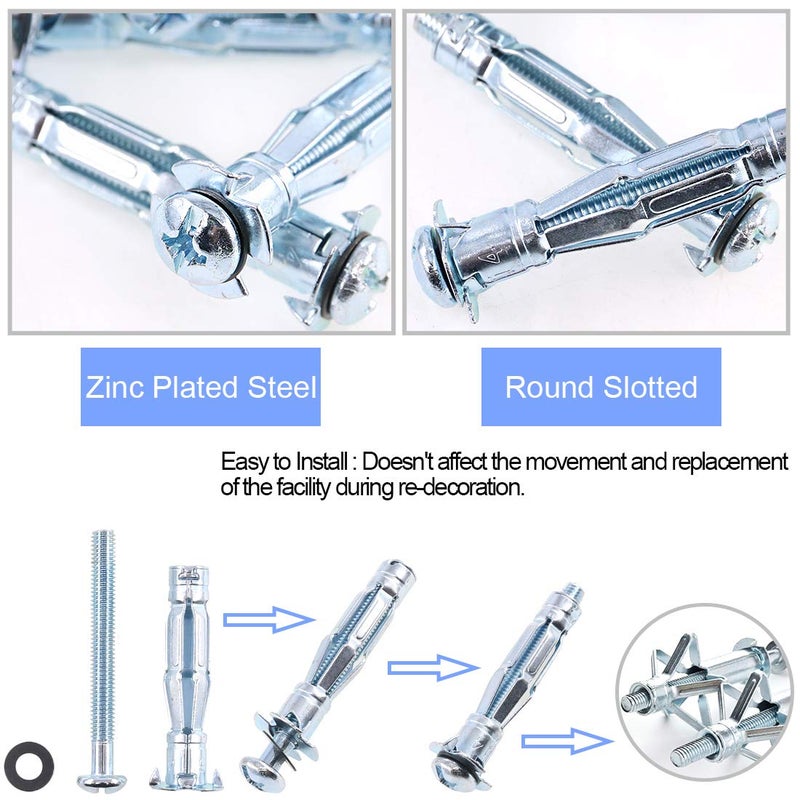 Glarks 30Pcs 6x52MM Heavy Duty Zinc Plated Steel Molly Bolt Hollow Drive Wall Anchor Screws Set for Drywall, Plaster and Tile (M6x52) - Image 5