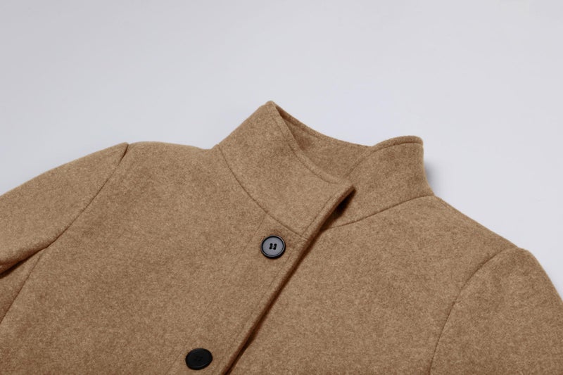 CHARTOU Women Winter Long Pea Coat Wool Blend Stand Collar Single Breast Thicken Blazer Jacket (XX-Large, Camel) - Image 2