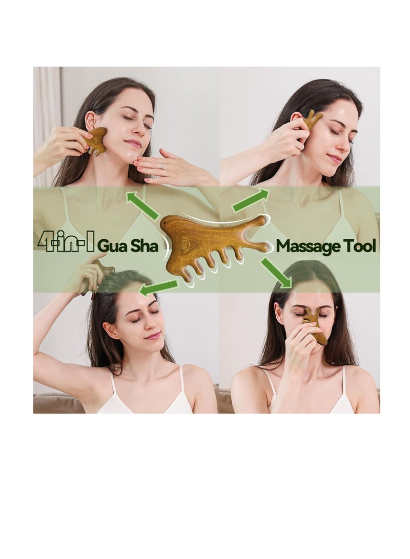 عام أداة 4-in-1 للوجه والجسم ، خشب الصندل الأخضر الطبيعي-الصرف اللمفاوي ، رفع الفك ونحت الأنف ، مشط تدليك الرأس للتخفيف - Image 2
