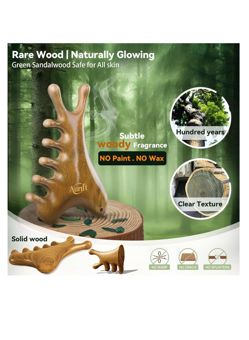 عام أداة 4-in-1 للوجه والجسم ، خشب الصندل الأخضر الطبيعي-الصرف اللمفاوي ، رفع الفك ونحت الأنف ، مشط تدليك الرأس للتخفيف - Image 5