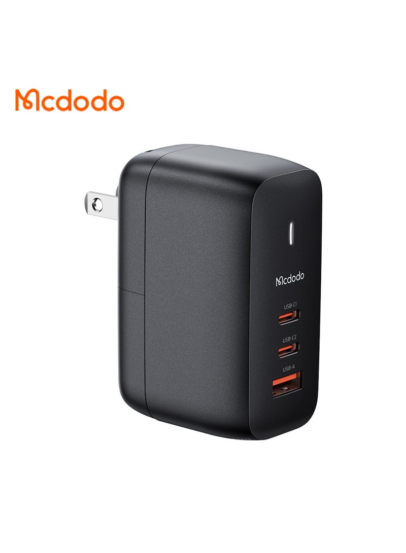 مكدودو Mcdodo شاحن غان (GaN 5 Mini) CH-8442 70 واط، 3 منافذ (2C+1A)، شحن سريع عالمي (UK/US/EU)، مع كابل Type-C إلى Type-C 65 واط 2م - Image 1