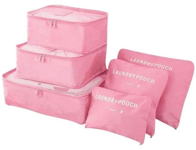 TRAVEL 6 Pieces Travel Luggage Organizer Clothes Storage Suitable for Travel and Outdoor Use Waterproof Travel Accessories Travel Bag (Pink) - Image 1