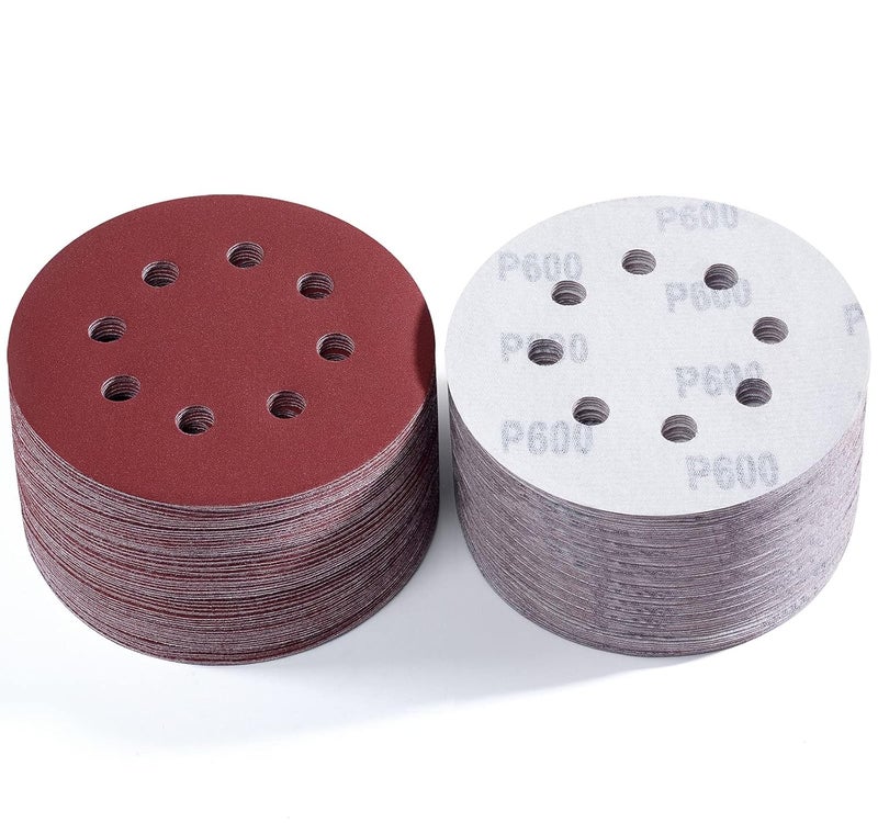 S SATC 150 PCS Sanding Disc 5 Inch 8 Hole Hook and Loop Sanding Discs for Random Orbital Sander 600 Grit - Image 1