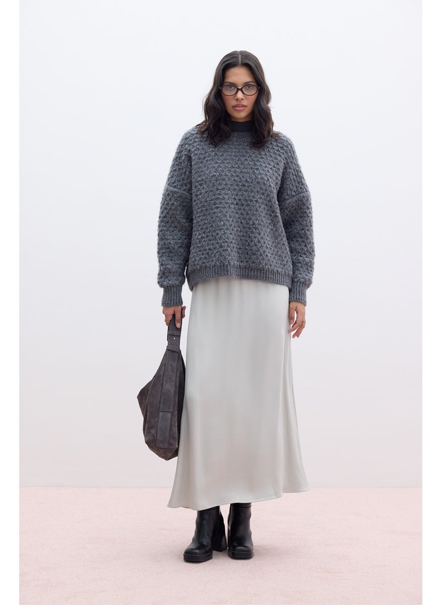 Manuka Satin Midi Skirt Silver  - Image 1