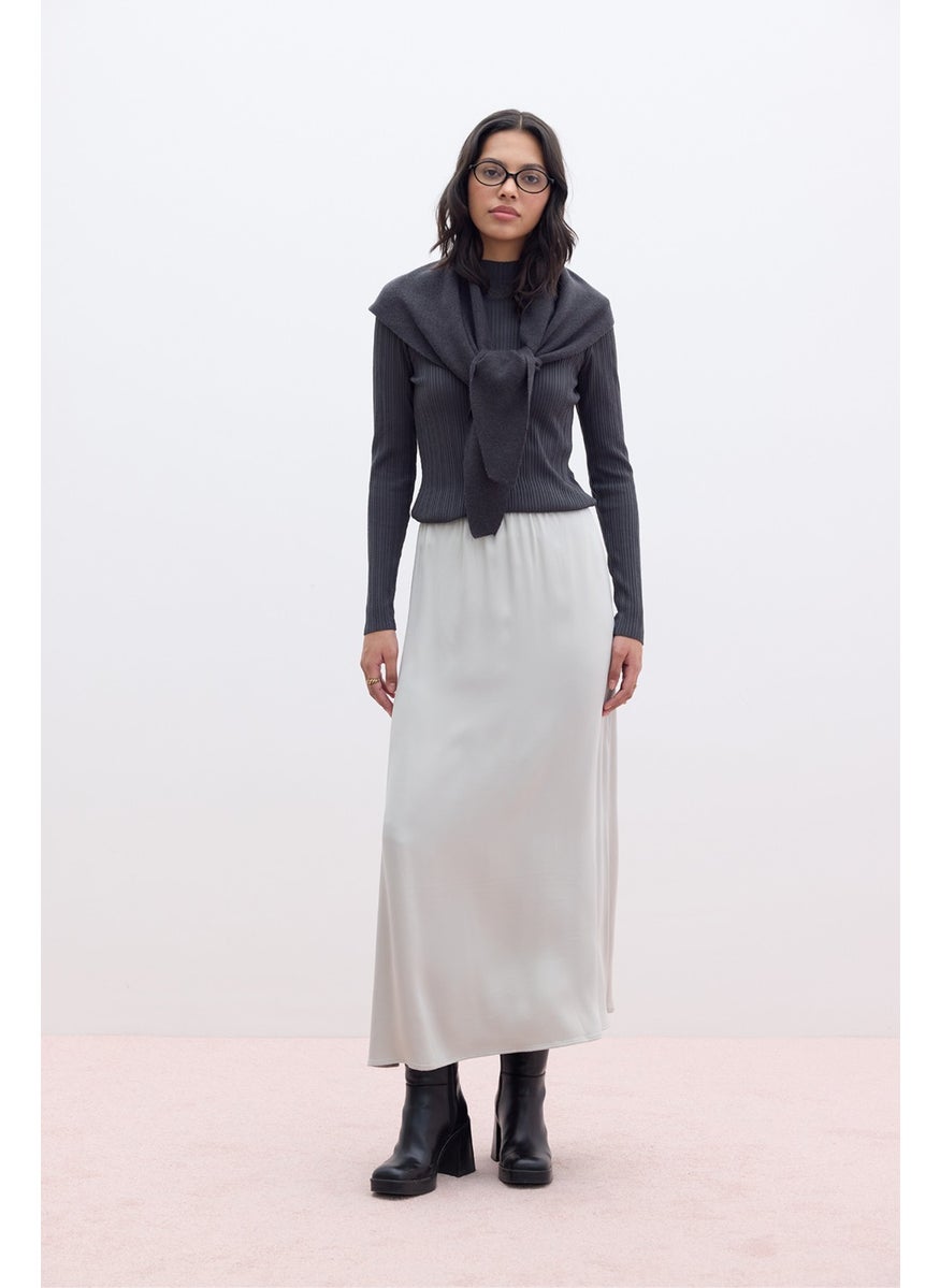 Manuka Satin Midi Skirt Silver  - Image 4