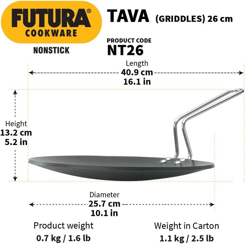 Hawkins Futura Nonstick Tawa, 26cm, 4.06mm Thick, Black - Image 3