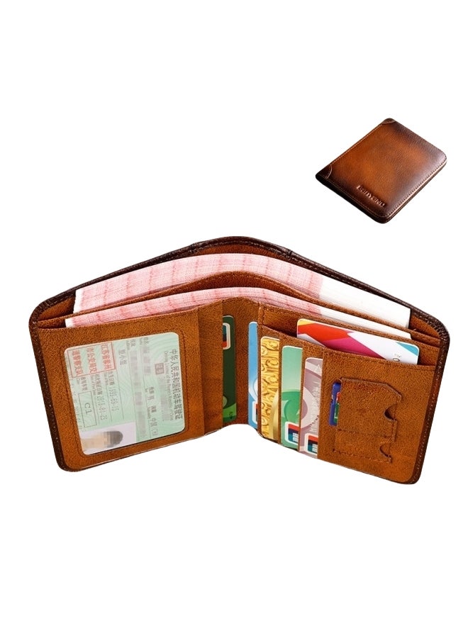 بانيانو محفظة رجالية من الجلد الطبيعي RFID مضادة للسرقة، محفظة عمودية من جلد البقر من الطبقة الأولى باللون الأصفر والبني - Image 1