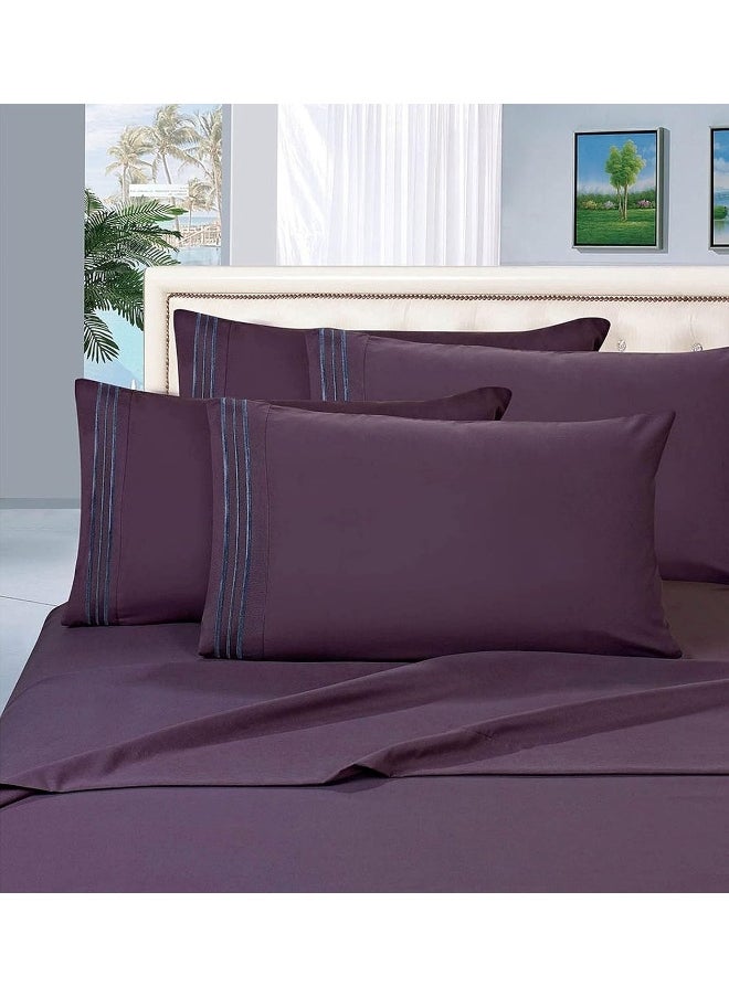 MattRest MattRest Luxury Silky-Soft 1800 Series Premium Collection - Wrinkle-Free 4-Piece Bed Sheet Set, Deep Pocket up to 16 inch, California King, Purple  - Image 2