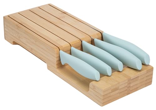 Tasty In-Drawer Kitchen Knife Set, Space-Saving Cutlery and Kitchen Organizer, Includes Chef, Bread, Santoku, Utility and Paring Knives, 6-Piece, Aqua - Image 4