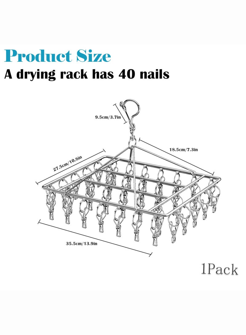 Monda Folding Sock Dryer with 40 Pegs, Metal Sock Hangers with Clips, Underwear Hanger for Washing Line Accessories,Stainless Steel Clothes Sock Drying Rack,Laundry Drip Airer Hanger with Pegs - Image 4