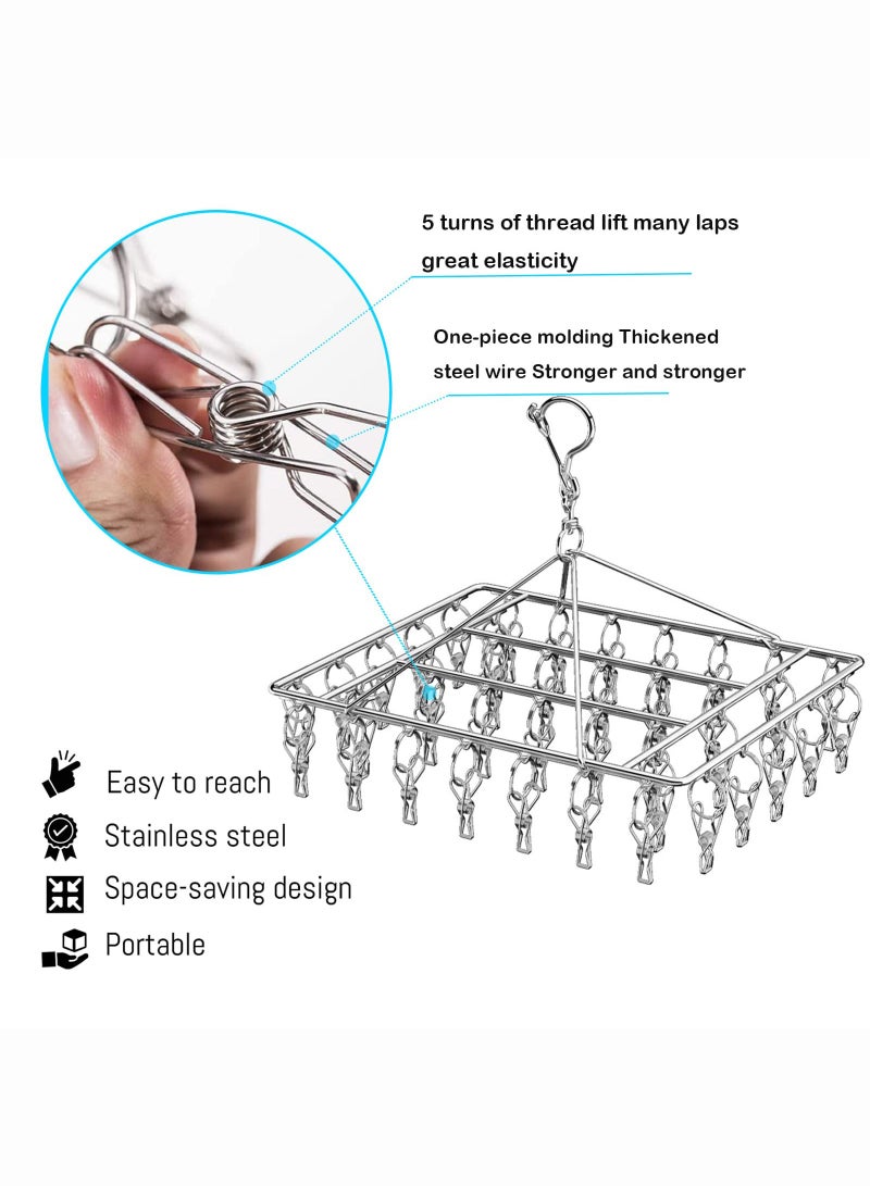 Monda Folding Sock Dryer with 40 Pegs, Metal Sock Hangers with Clips, Underwear Hanger for Washing Line Accessories,Stainless Steel Clothes Sock Drying Rack,Laundry Drip Airer Hanger with Pegs - Image 5