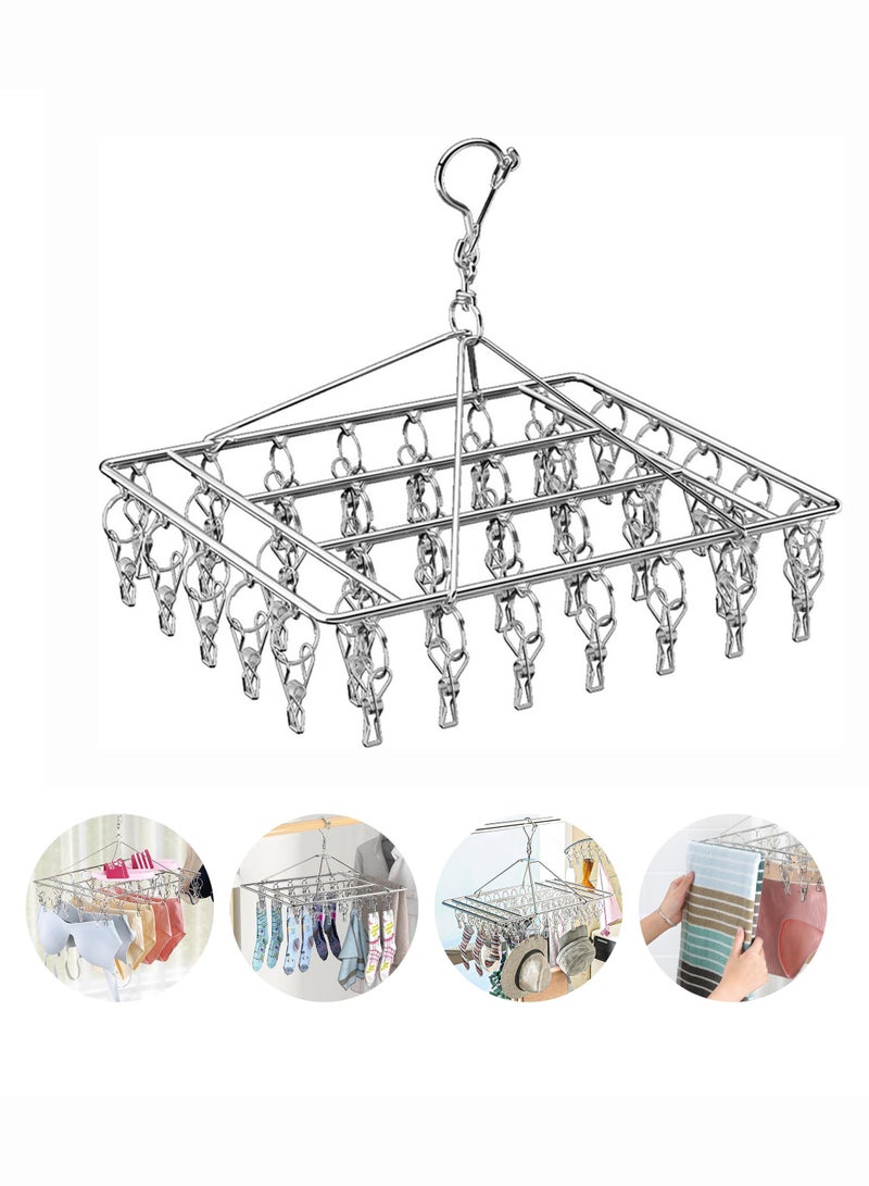 Monda Folding Sock Dryer with 40 Pegs, Metal Sock Hangers with Clips, Underwear Hanger for Washing Line Accessories,Stainless Steel Clothes Sock Drying Rack,Laundry Drip Airer Hanger with Pegs - Image 1