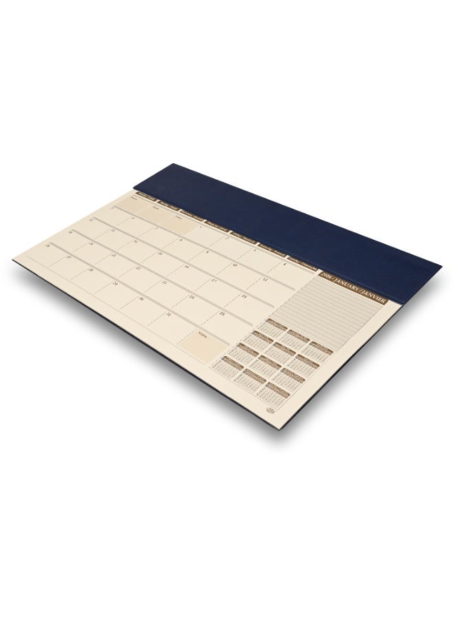 FIS مخطط السنة 2026 - لوحة مكتب PVC مع غطاء PU إيطالي أزرق، 490x340 مم، 12 ورقة شهرية، ورق عاجي، (إنجليزي/فرنسي)، مثالي للاستخدام على المكتب، ملاحظات يومية وتذكيرات - FSDKPEF26BL - Image 1