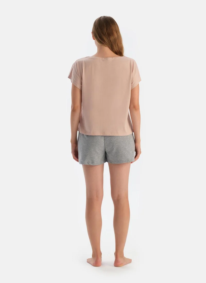 dagi 2 Pack Slogan Print Shorts %100 Cotton Mid Rise Sleepwear