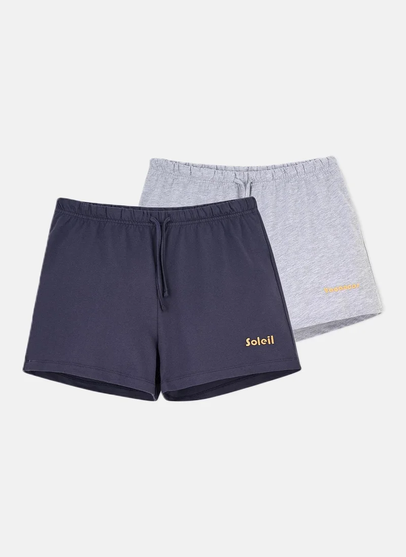 dagi 2 Pack Slogan Print Shorts %100 Cotton Mid Rise Sleepwear