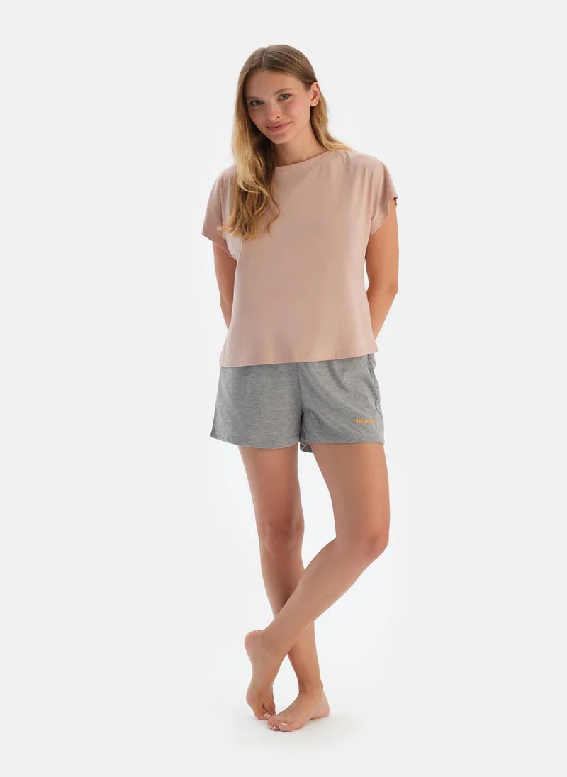 dagi 2 Pack Slogan Print Shorts %100 Cotton Mid Rise Sleepwear