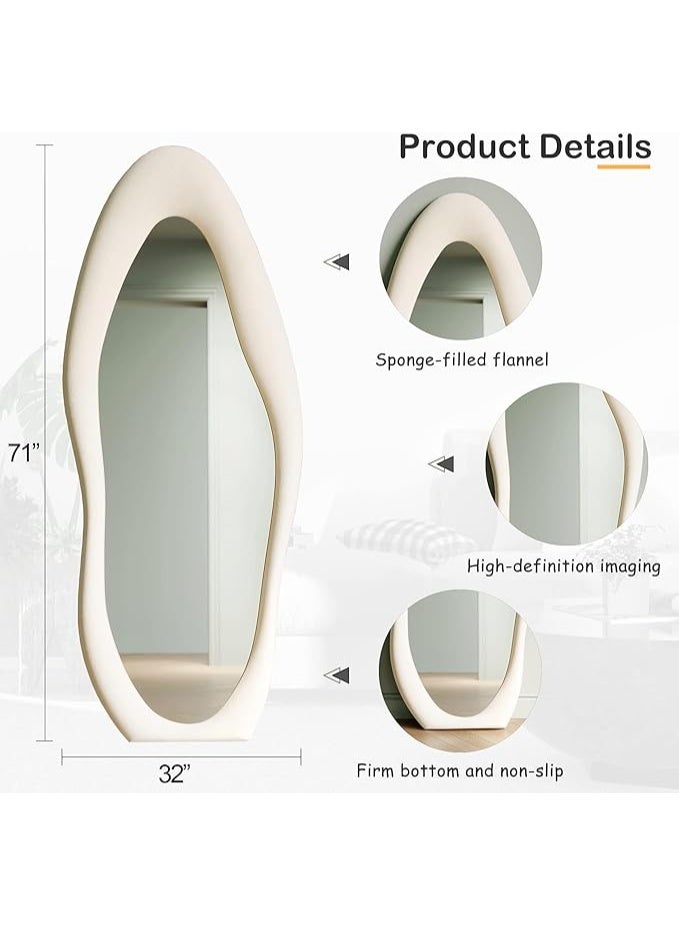 Vphom Full-Length Wavy Mirror, 180x80cm: Irregular Wall & Floor Mirror with Flannel-Wrapped Wooden Frame, Large Dressing Mirror for Bedroom, Living Room & Cloakroom – White - Image 4