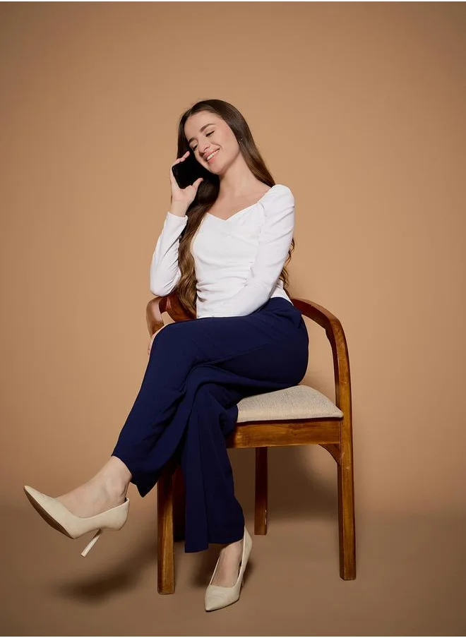 ستايلي High Rise Wide Leg Pants with Button Detail by Styli