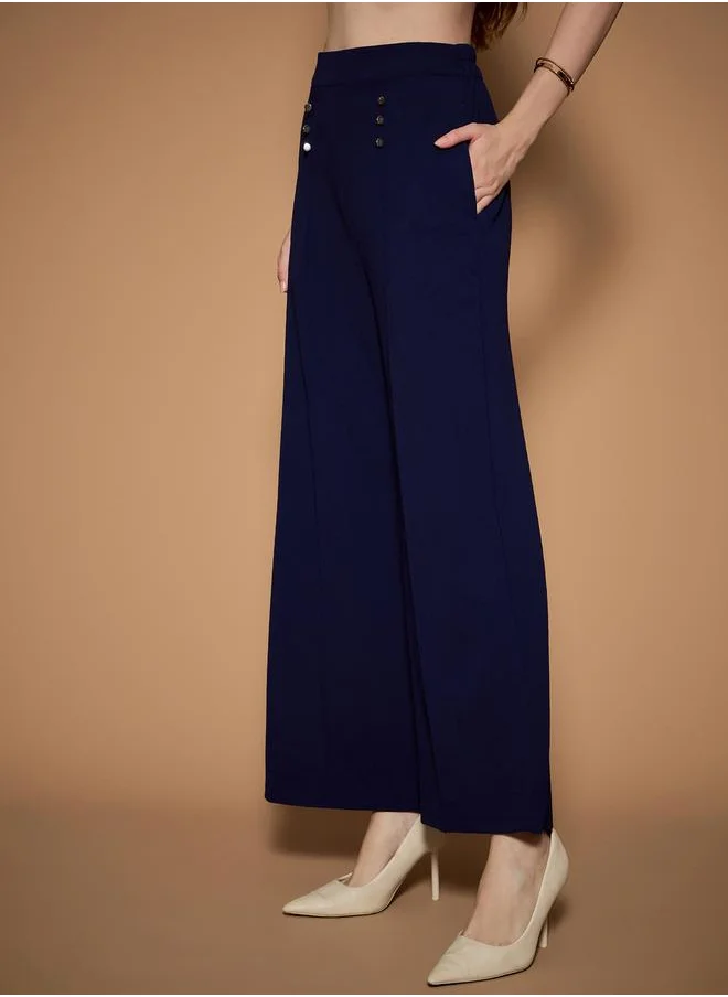 ستايلي High Rise Wide Leg Pants with Button Detail by Styli