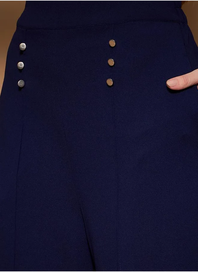 ستايلي High Rise Wide Leg Pants with Button Detail by Styli