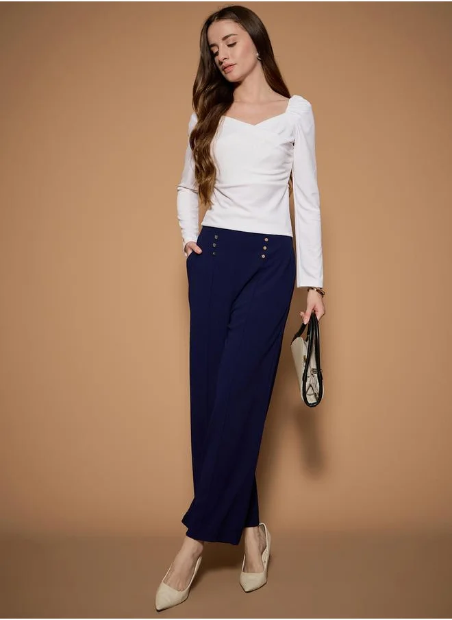 ستايلي High Rise Wide Leg Pants with Button Detail by Styli