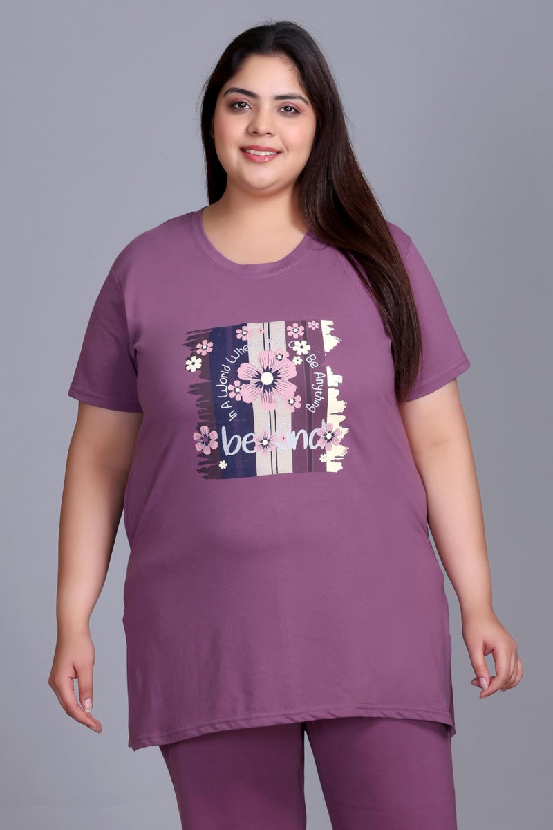 In Love Women's Cotton Plus Size Half Sleeves Semi Long Printed Tshirt for Summers with One Side Pocket for Ladies - Image 4