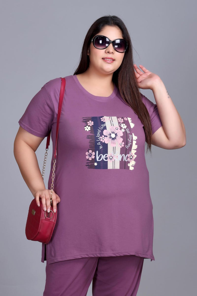 In Love Women's Cotton Plus Size Half Sleeves Semi Long Printed Tshirt for Summers with One Side Pocket for Ladies - Image 3