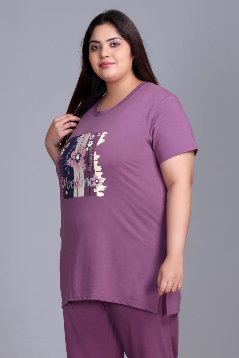 In Love Women's Cotton Plus Size Half Sleeves Semi Long Printed Tshirt for Summers with One Side Pocket for Ladies - Image 2
