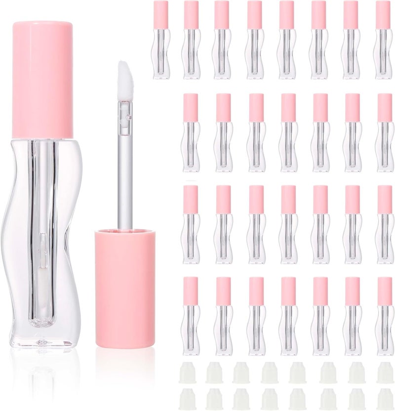 COSIDEA 30pcs Empty 2.5ml/0.08oz Pink lip gloss tubes with wand unique Wave shape lipgloss tube container small capacity for lip Tint DIY (30)