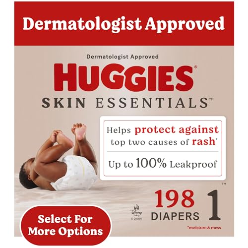 Huggies Size 1 Diapers, Skin Essentials Baby Diapers, Size 1 (8-14 lbs), 198 Count (3 Packs of 66) - Image 1