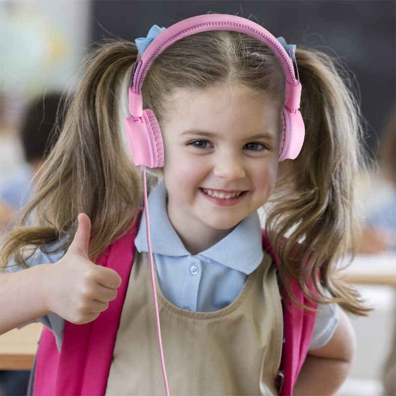 POWMEE M2 Kids Headphones Wired Headphone for Kids,Foldable Adjustable Stereo Tangle-Free,3.5MM Jack Wire Cord On-Ear Headphone for Children/Teens/Girls/School/Kindle/Airplane/Plane/ (Pink) - Image 5