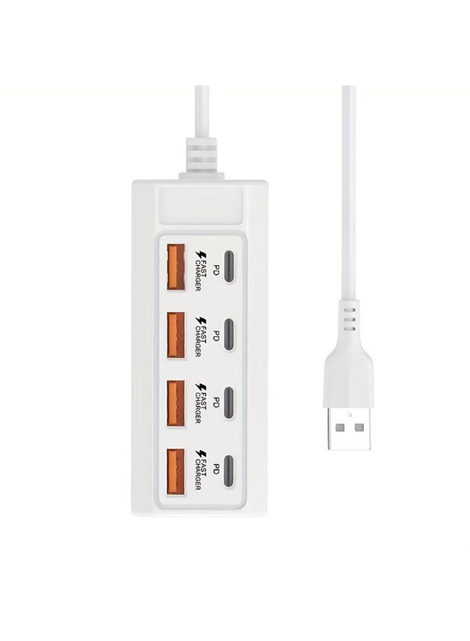White 25W Fast Charging USB Hub 4 USB A 4 Type C PD Ports for Tablets Laptops - Image 3