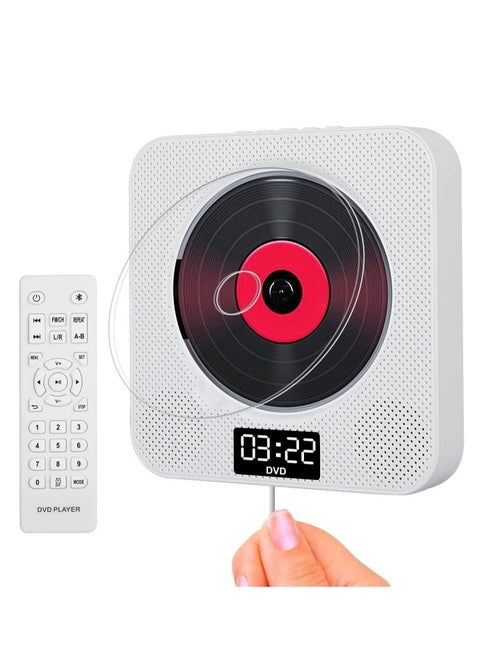 Portable Bluetooth CD Player,Wall Mountable CD/DVD Player for Home with Remote Control Dust Cover LCD Display Built-in HiFi Speakers FM Radio,Support CD/DVD/MP3/USB/AUX Input Output (White)