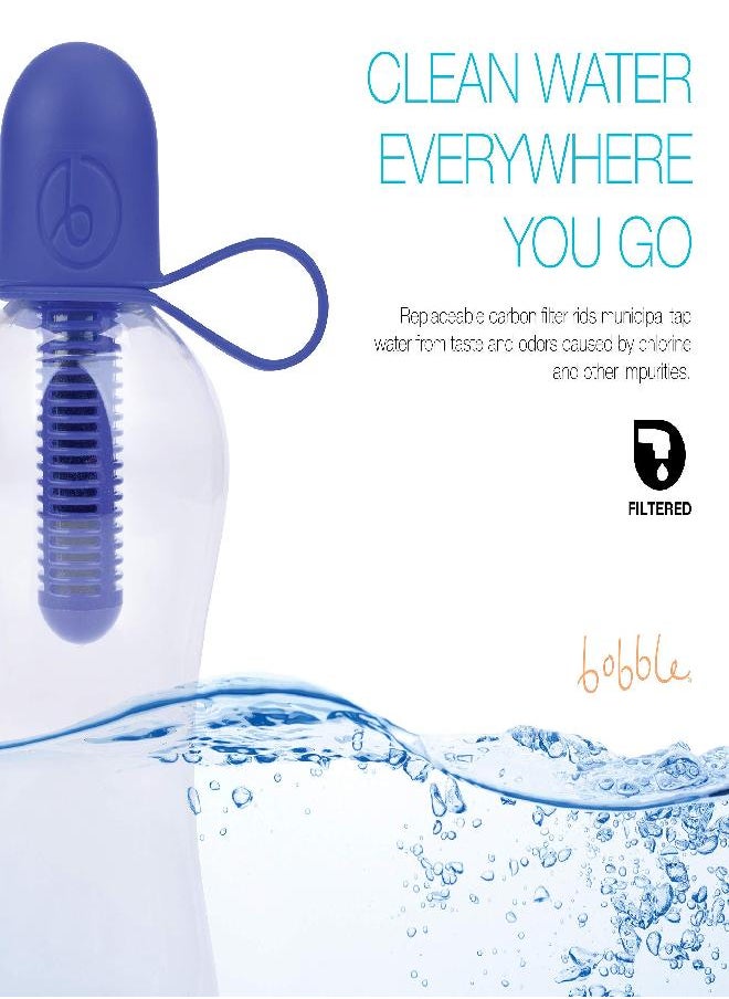 bobble - Classic Water Bottle, Filtered Water, Bpa-Free Reusable Bottle, Soft Touch Carry Cap With Replaceable Carbon Filter For Sustainable Water And Hydration 18.5 Oz (Navy Blue) - Image 1
