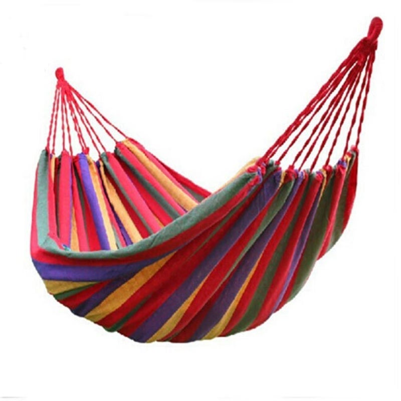 WoneNice WoneNice Outdoor Double 2 Person Cotton Hammock Striped Red 