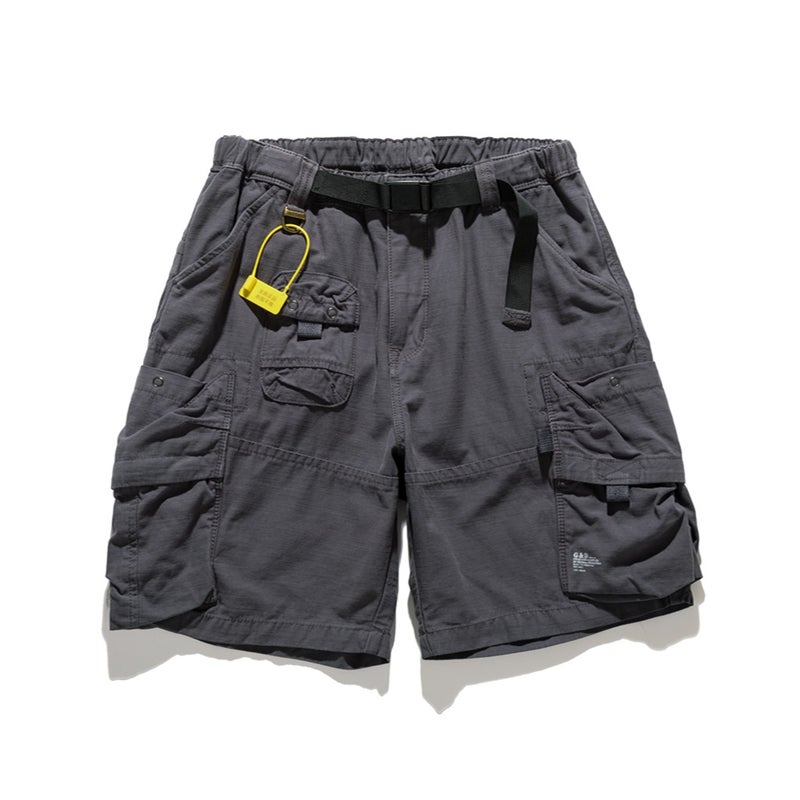 Japanese Vintage Workwear Shorts Youth Summer New Tactical Multi-pocket Loose-fit Straight-leg Five-piece Pants Trendy Gray - Image 1