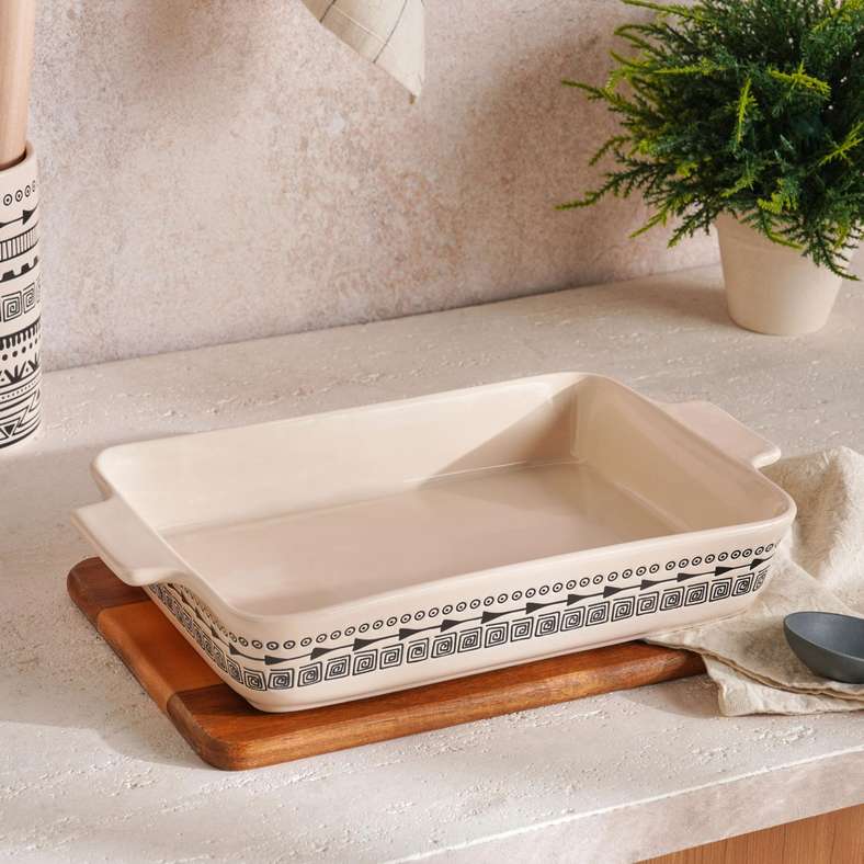 Pan Home طبق خبز إيليني العرقي - أسود وبيج