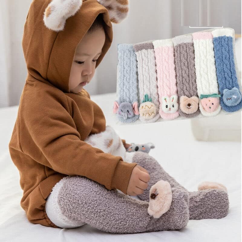 3D Baby Winter Fluffy Fuzzy Slipper Socks, Fleece Baby Toddlers Knee High Socks Cartoon Animal Cozy Fluffy Socks 3pairs-a - Image 2