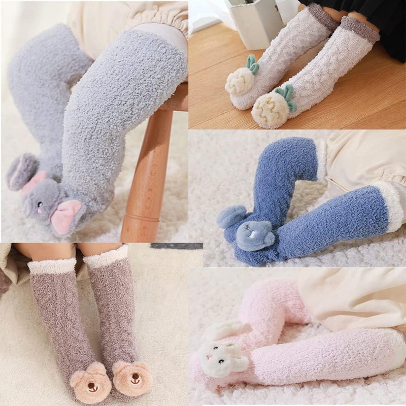 3D Baby Winter Fluffy Fuzzy Slipper Socks, Fleece Baby Toddlers Knee High Socks Cartoon Animal Cozy Fluffy Socks 3pairs-a - Image 3