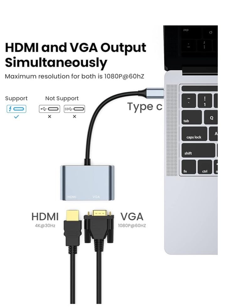 Generic - USB C to HDMI VGA Adapter + USB3, 4 in 1 USB Type C to VGA HDMI + USB 3 Splitter Converter Adapter 4K*2K - Image 1