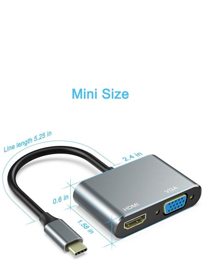 Generic - USB C to HDMI VGA Adapter + USB3, 4 in 1 USB Type C to VGA HDMI + USB 3 Splitter Converter Adapter 4K*2K - Image 1